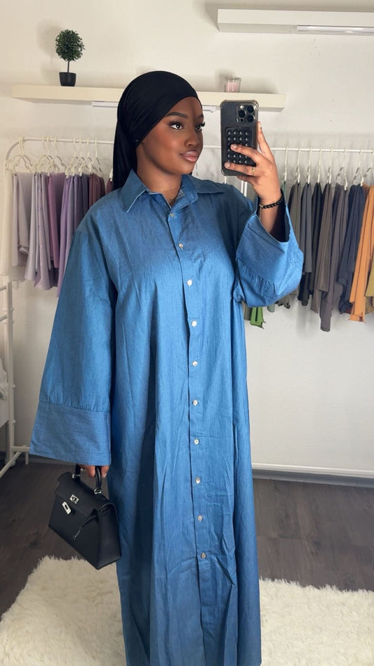 Robe chemise effet jean [Bleu]